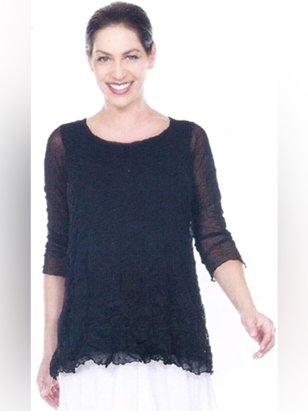 Adiva Black Sheer Sleeve Crinkled Tunic Top